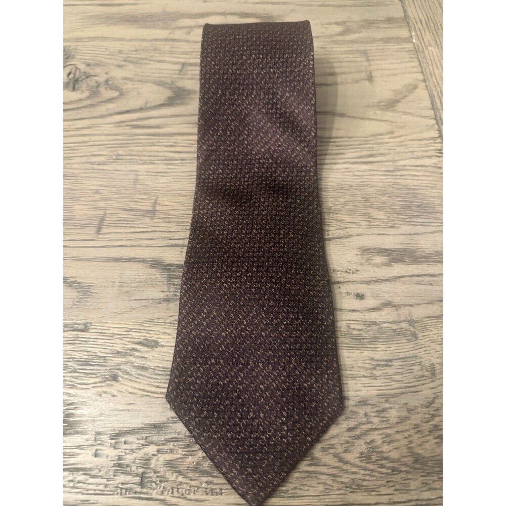 Valentino Cravatte Men's Brown Silk Geometric Tie w/ Logo Accent, Woven